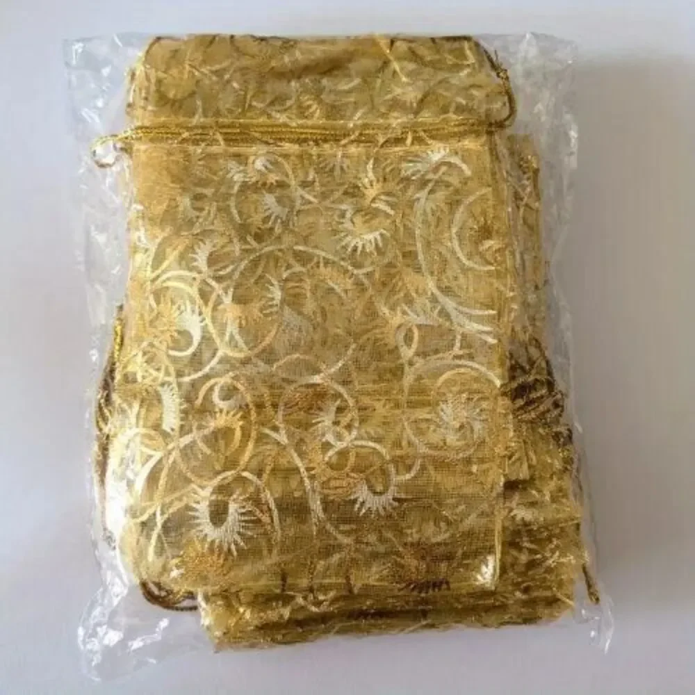 50 PCS Premium Organza Gold Drawstring Bags Wedding Favor Parties Jewlery Gifts